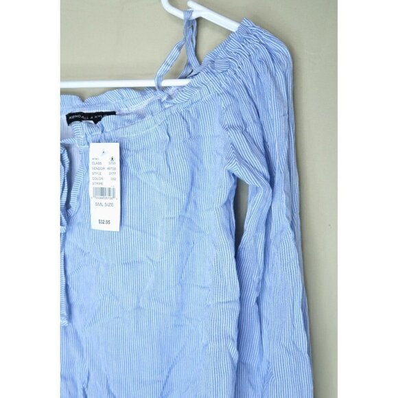 NWT Kendall & Kylie Shirt Cropped Blue White Vertically Striped Womens Small - Picture 3 of 12